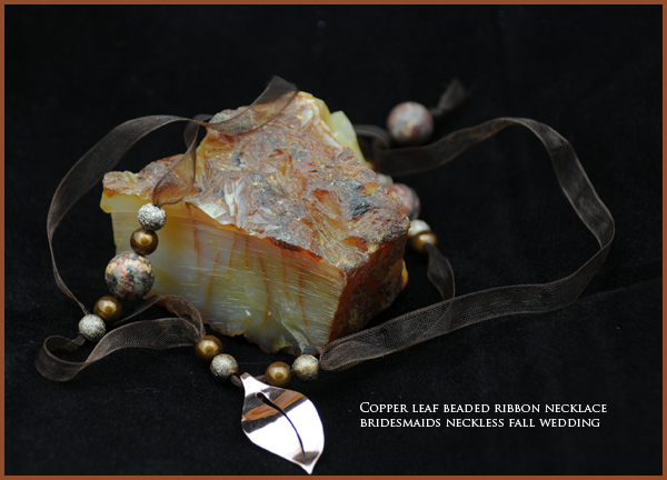Copper Leaf Ribbon Necklace